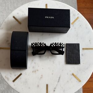 Prada Black Glasses with White Floral Design
